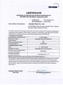 Fire safe certificate 2”Q347F-600Lb